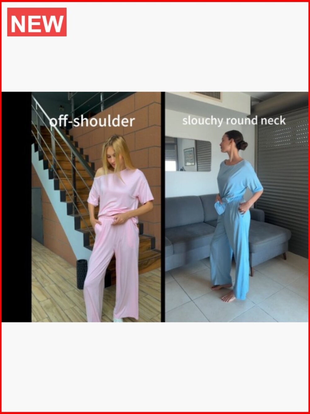Off Shoulder Short Sleeve Top & Long Pants 2 Piece Set Lounge Sets for Women - Picture 7 of 7